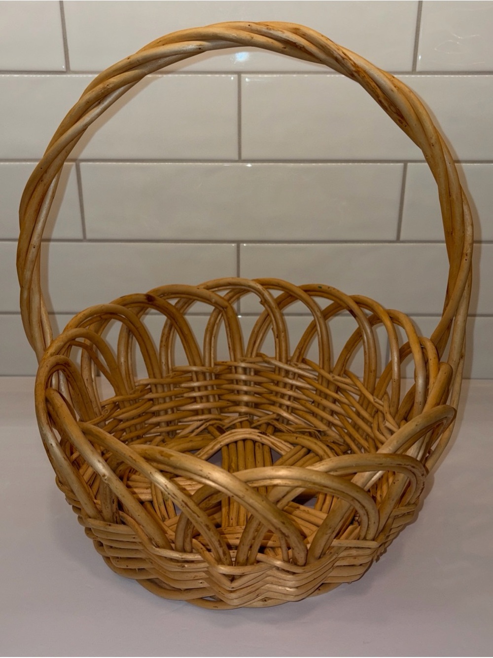 Natural Woven Basket with Handle - Tan